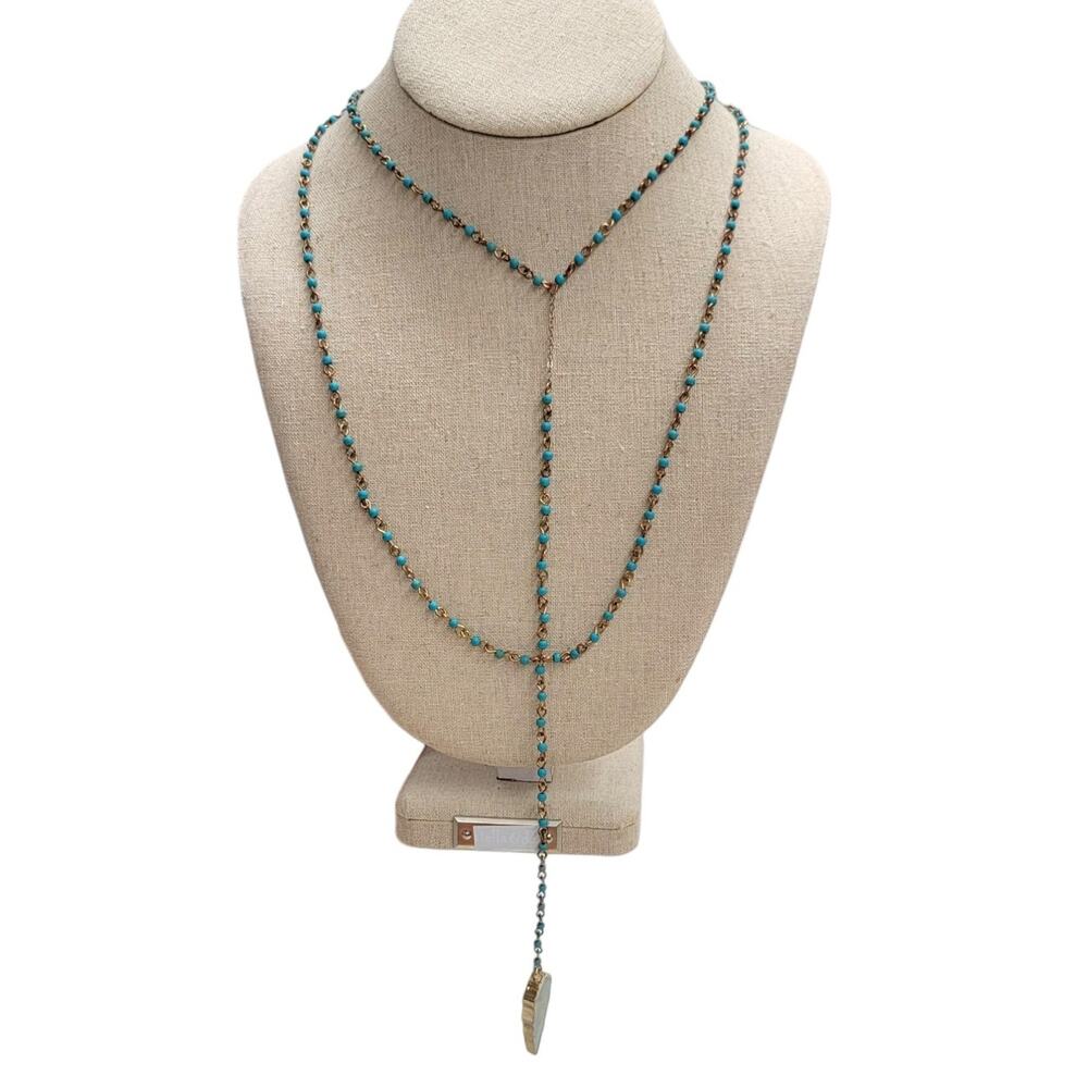 BaubleBar Turquoise Arrowhead Beaded Layered Y Drop Lariat Necklace Boho Chic